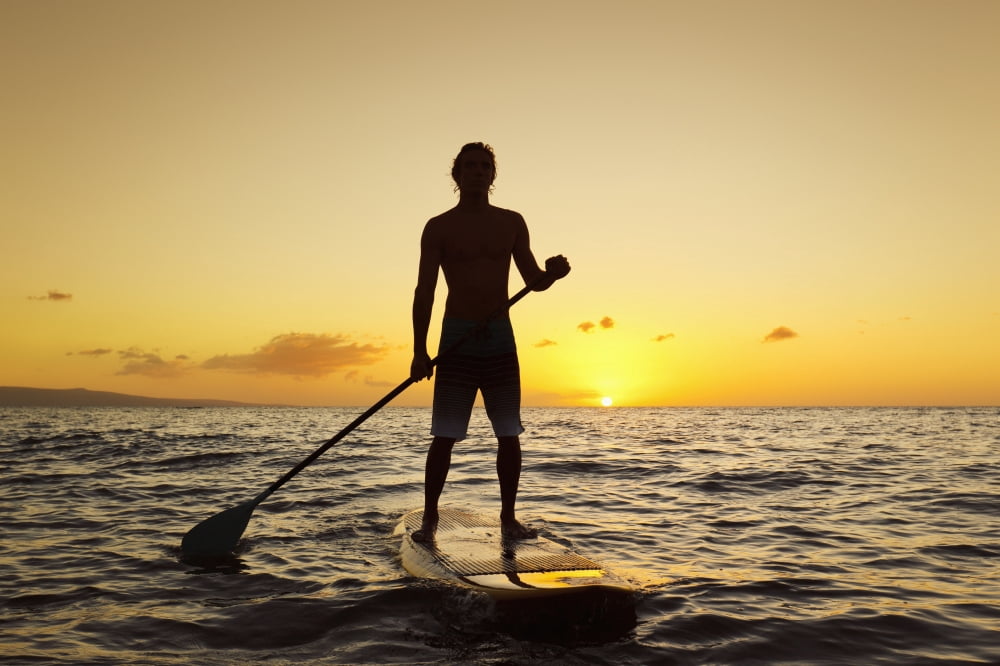 Hawaii Maui Wailea Stand Up Paddling at Sunset Canvas Art - MakenaStockMedia Design Pics (38 x 24)