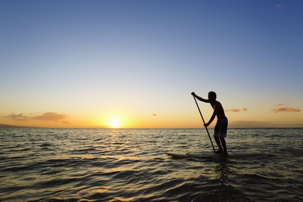 Hawaii Maui Wailea Stand Up Paddling at Sunset Canvas Art - MakenaStockMedia Design Pics (38 x 24)