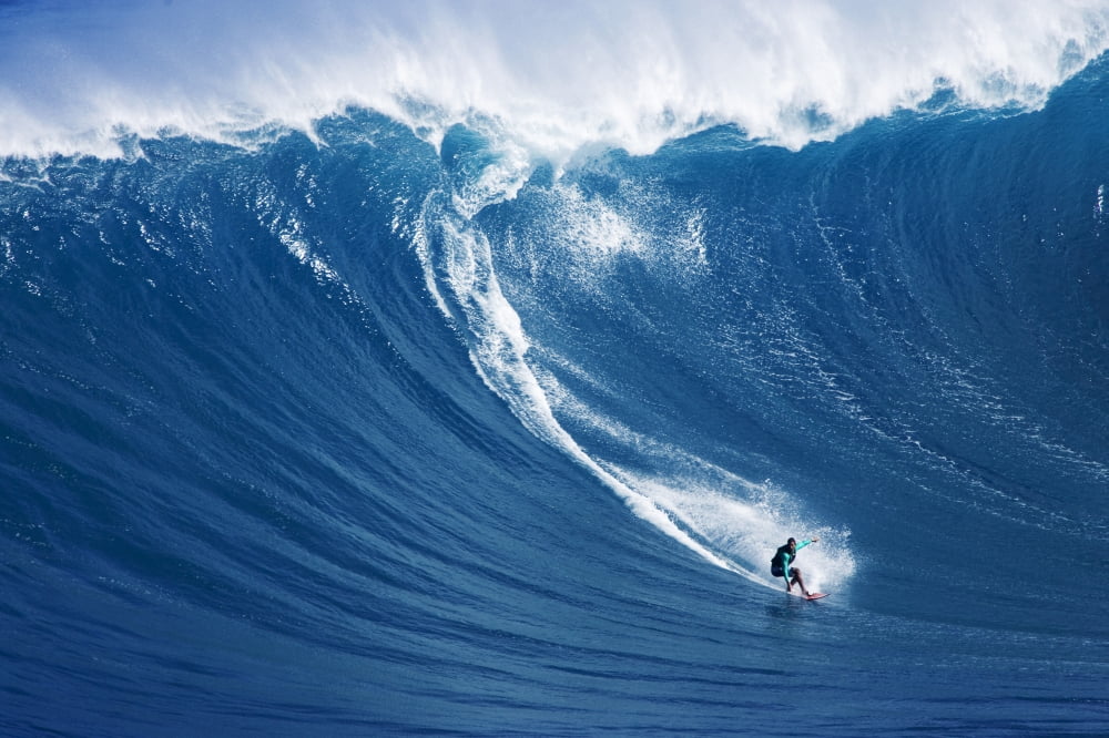Hawaii Maui Yuri Farrant Surfs Huge Wave At Jaws Aka Peahi Canvas Art - Ron Dahlquist Design Pics (17 x 11)