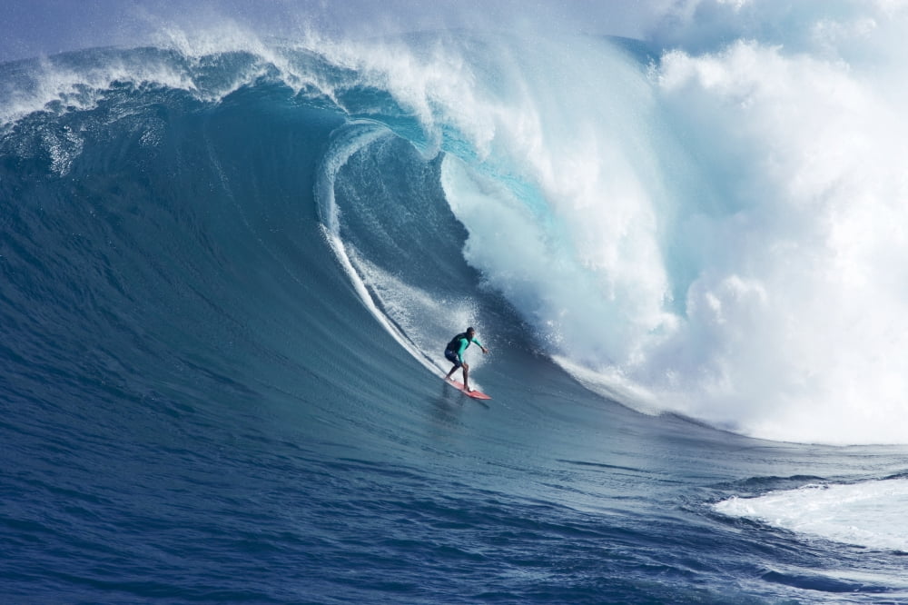 Hawaii Maui Yuri Farrant Surfs Huge Wave At Jaws Aka Peahi Canvas Art - Ron Dahlquist Design Pics (17 x 11)