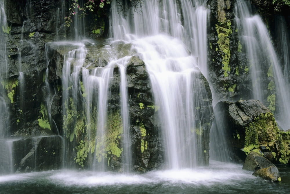 Hawaii Maui closeup of waterfall cascading motion Canvas Art - Ron Dahlquist Design Pics (36 x 24)