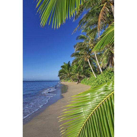 Hawaii  Molokai  A Small Deserted Beach On The South Shore  Lanai In The Background. Poster Print