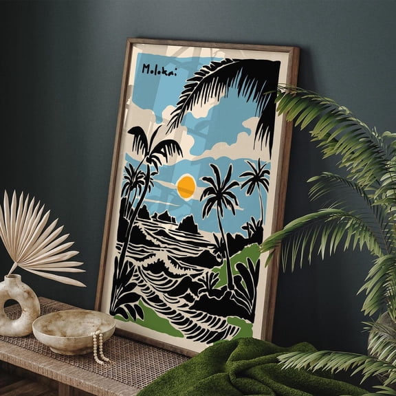 Hawaii Molokai Retro Tropical Island Poster , Poster Print Only