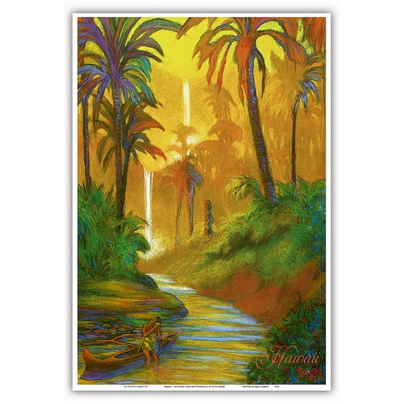 Hawaii - Mystical Land of Waterfalls - Vintage Hawaiian Travel Poster by Rick Sharp - Master Art Print (Unframed) 13in x 19in