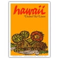 thumbnail image 1 of Hawaii - Native Hawaiian Grass Huts - United Air Lines - Vintage Hawaiian Travel Poster by James Jebavy c.1967 - Master Art Print (Unframed) 9in x 12in, 1 of 4