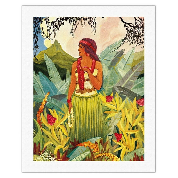 Hawaii Nei - Cover Frontispiece from the book Hula Moons - From an Original Color Illustration by Earl Cohan-Challenger, Don Blanding c.1930 - Fine Art Rolled Canvas Print 20in x 26in