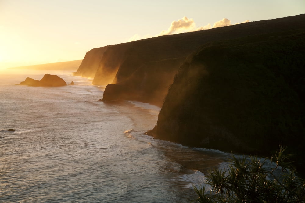 Hawaii North Kohala Pololu and Honokane Niu Valleys at sunrise from Pololu Lookout Canvas Art - Peter French Design Pics (38 x 24)