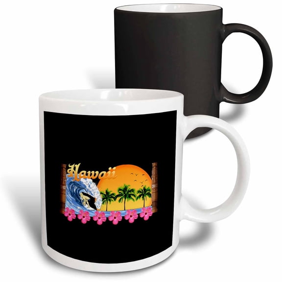 3drose, Hawaii North Shore Surfing Beach Vacation Design on Black., 11oz Magic Transforming Mug