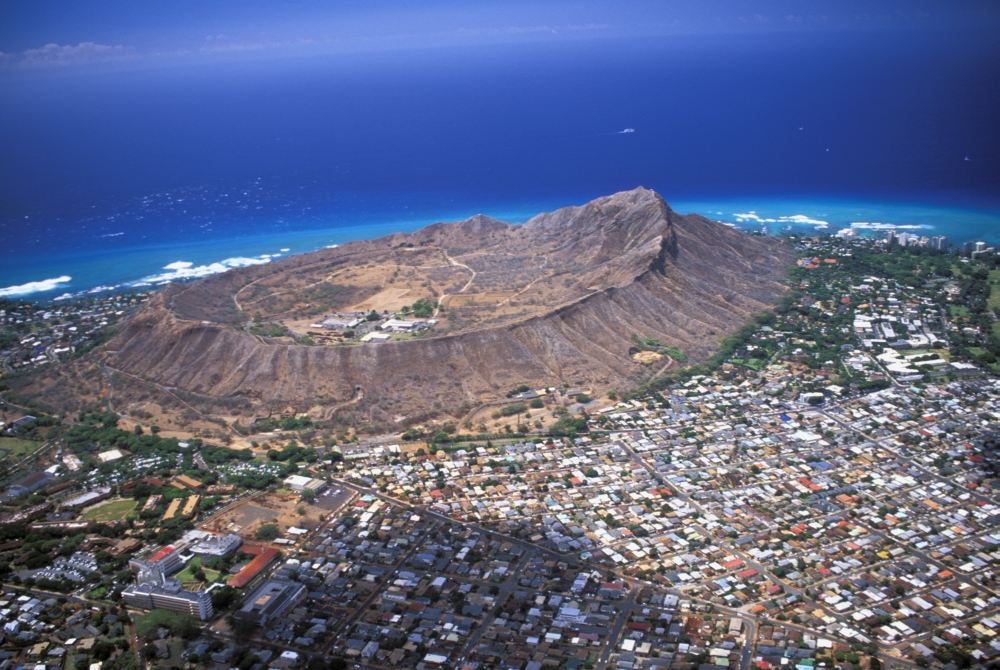 Hawaii Oahu Aerial View Of Diamond Head And Waikiki With Coast And Ocean Canvas Art - Peter French Design Pics (34 x 22)