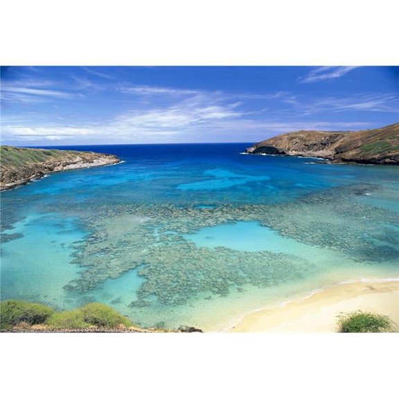 Hawaii  Oahu  Hanauma Bay State Park  View From Above Looking Into Coral Waters Poster Print