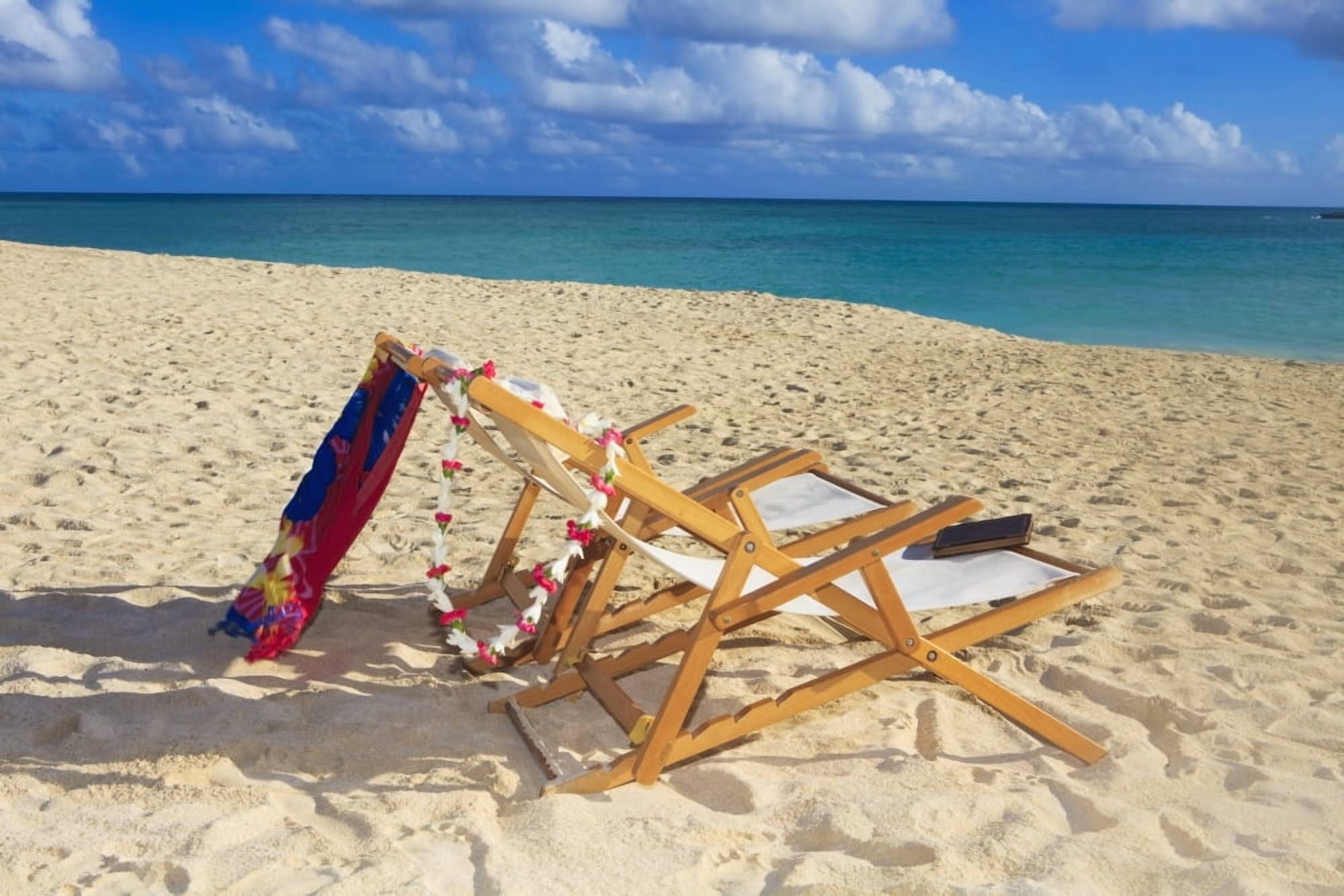 Hawaii Oahu Kailua Two lounge chairs on the white sandy beach of Lanikai Canvas Art - Tomas del Amo Design Pics (38 x 24)