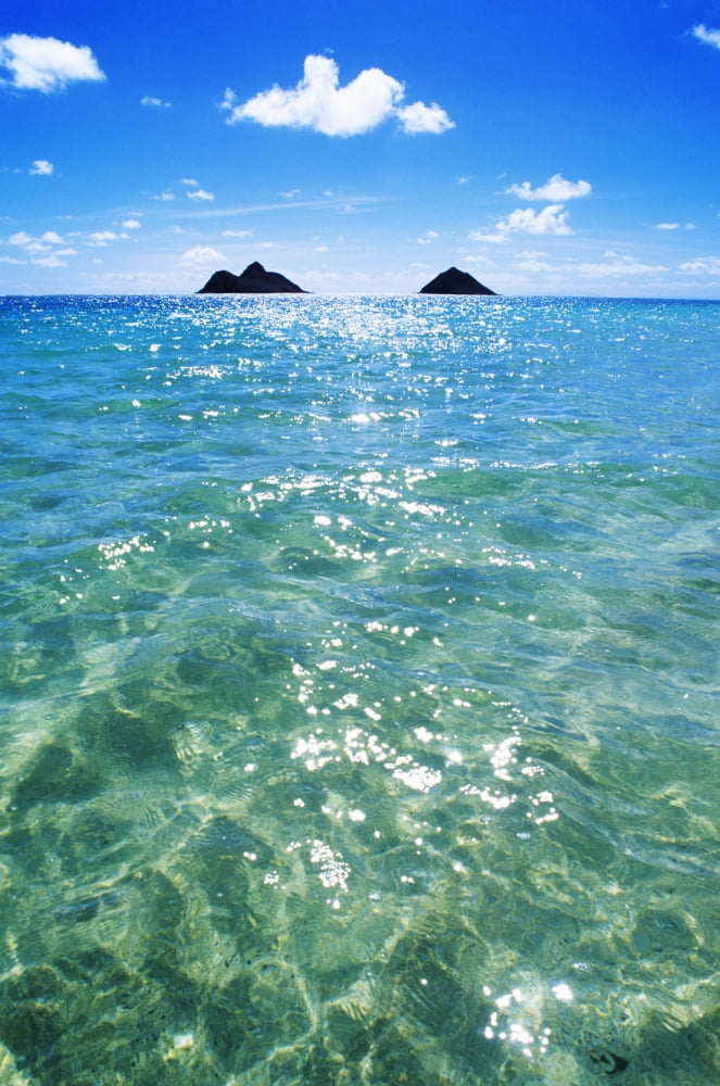 Hawaii Oahu Lanikai Beach View Of Water Sky Clouds And Mokulua Islands Canvas Art - Carl Shaneff Design Pics (11 x 17)