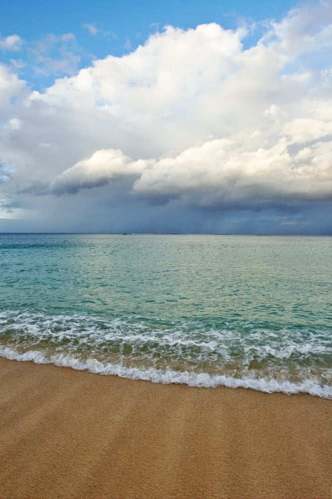 Hawaii Oahu Lanikai Ocean And Clouds Over A Sandy Beach Canvas Art - Tomas del Amo Design Pics (12 x 18)
