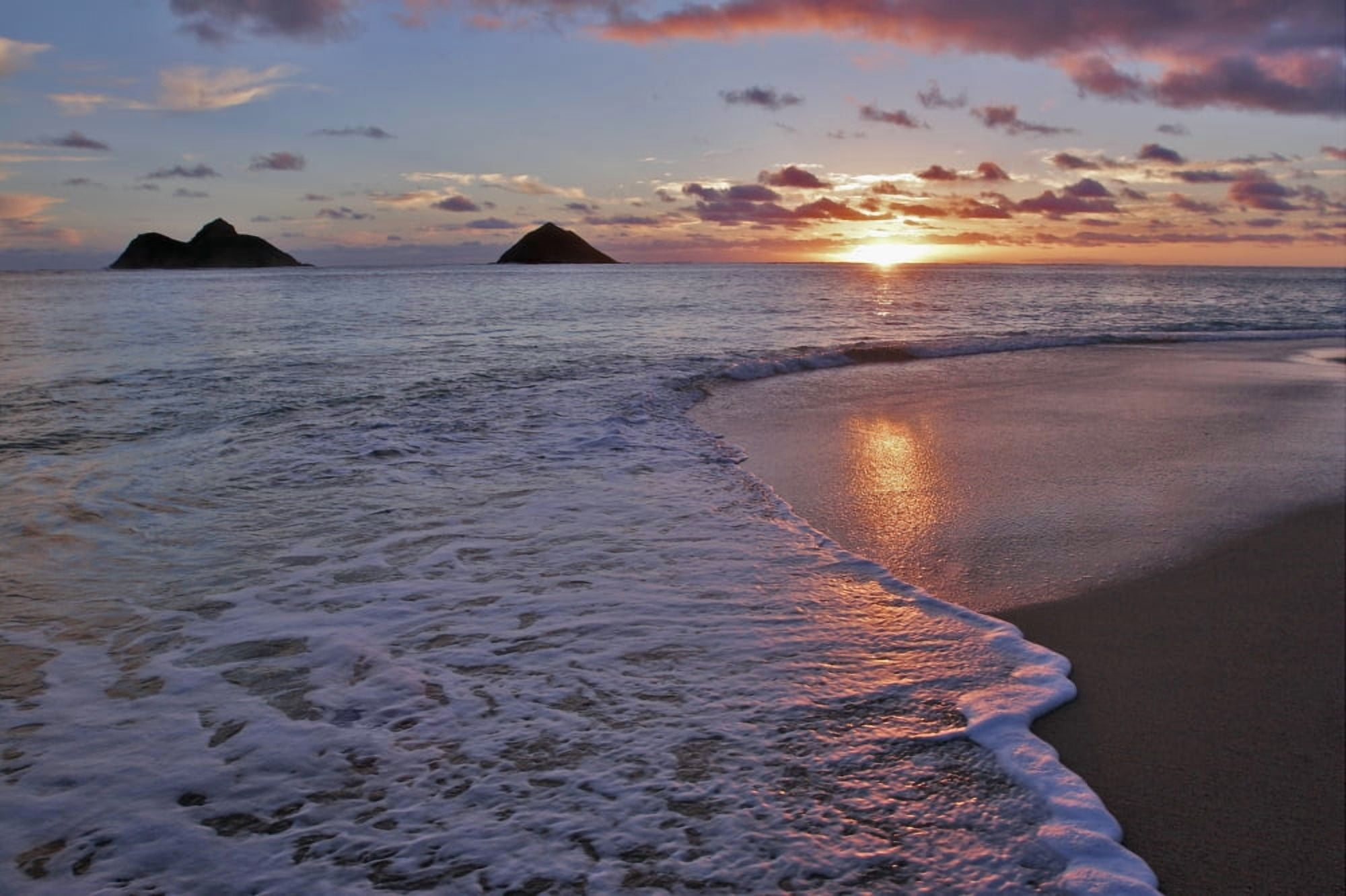 Hawaii Oahu Lanikai Sunrise With The Mokulua Islands In The Distance Canvas Art - Tomas del Amo Design Pics (36 x 24)