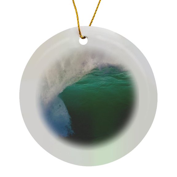 3drose, Hawaii, Oahu, Large Waves Along the Pipeline Beach, Circle Porcelain Ornament