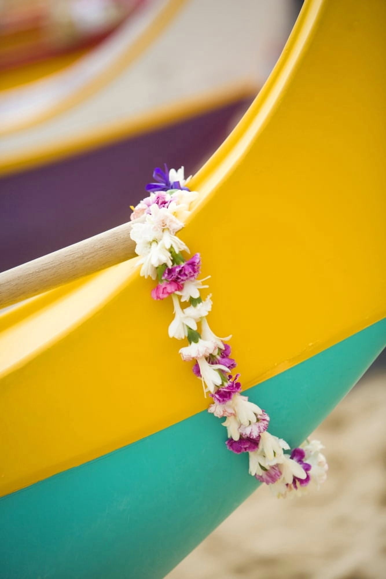 Hawaii Oahu Lei Draped Over Outrigger Canoe Canvas Art - Dana Edmunds  Design Pics (22 x 34)
