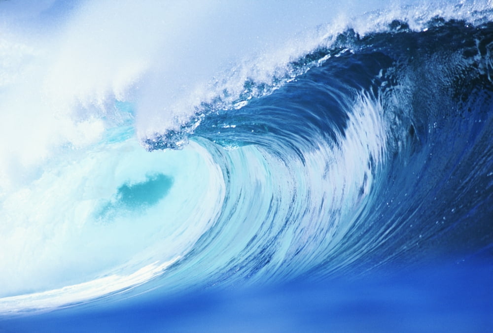 Hawaii Oahu North Shore Curling Wave At World Famous Pipeline Canvas Art - Vince Cavataio Design Pics (38 x 24)
