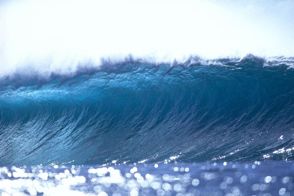 Hawaii Oahu North Shore Pipeline Large Wave About To Break Front View Shimmering Water White Sky Canvas Art - Vince Cavataio Design Pics (38 x 24)