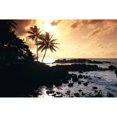 thumbnail image 1 of Hawaii, Oahu, North Shore, Rocky Shoreline With Palms Silhouetted At Sunset Poster Print (19 x 12), 1 of 3