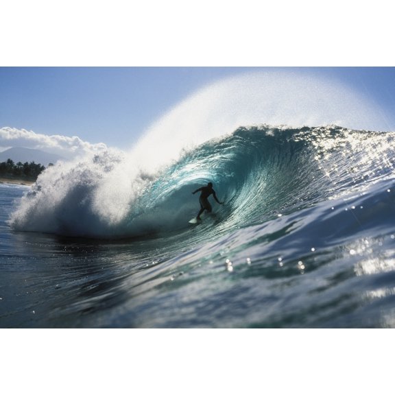 Hawaii Oahu North Shore Shadow Of Surfer In Pipeline Wave Poster Print