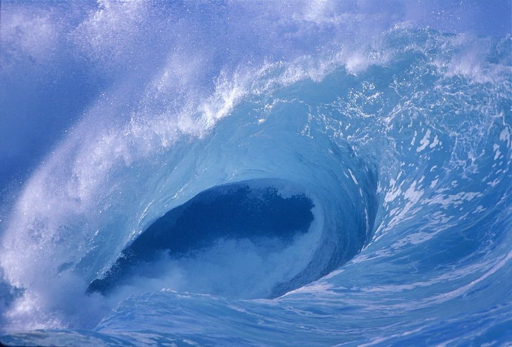 Hawaii Oahu North Shore Side View Looking Through Curling Wave Powerful Winter Surf Canvas Art - Ron Dahlquist Design Pics (19 x 12)
