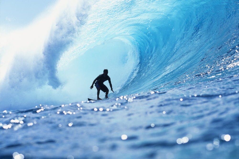 Hawaii Oahu North Shore Silhouette Of Surfer In Pipeline Barrel Canvas Art - Vince Cavataio Design Pics (19 x 12)