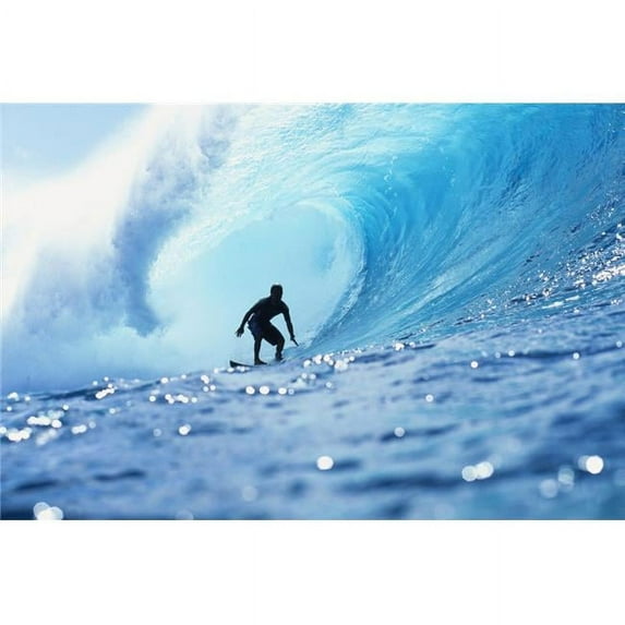Hawaii Oahu North Shore Silhouette of Surfer in Pipeline Barrel Poster Print