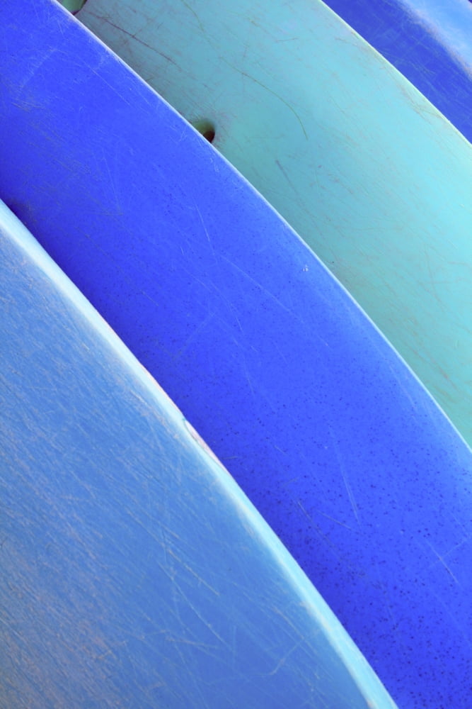 Hawaii Oahu Pattern Shot Of Blue Kayaks Stacked On Each Other Canvas Art - Brandon Tabiolo Design Pics (11 x 17)