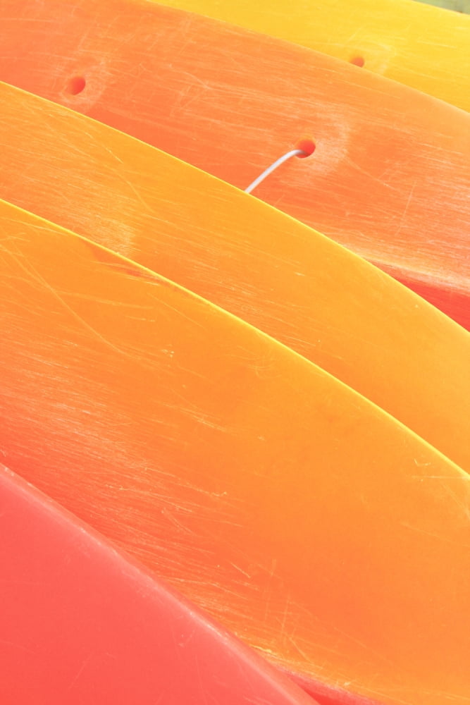 Hawaii Oahu Pattern Shot Of Orange Yellow Kayaks Stacked On Each Other Canvas Art - Brandon Tabiolo Design Pics (11 x 17)