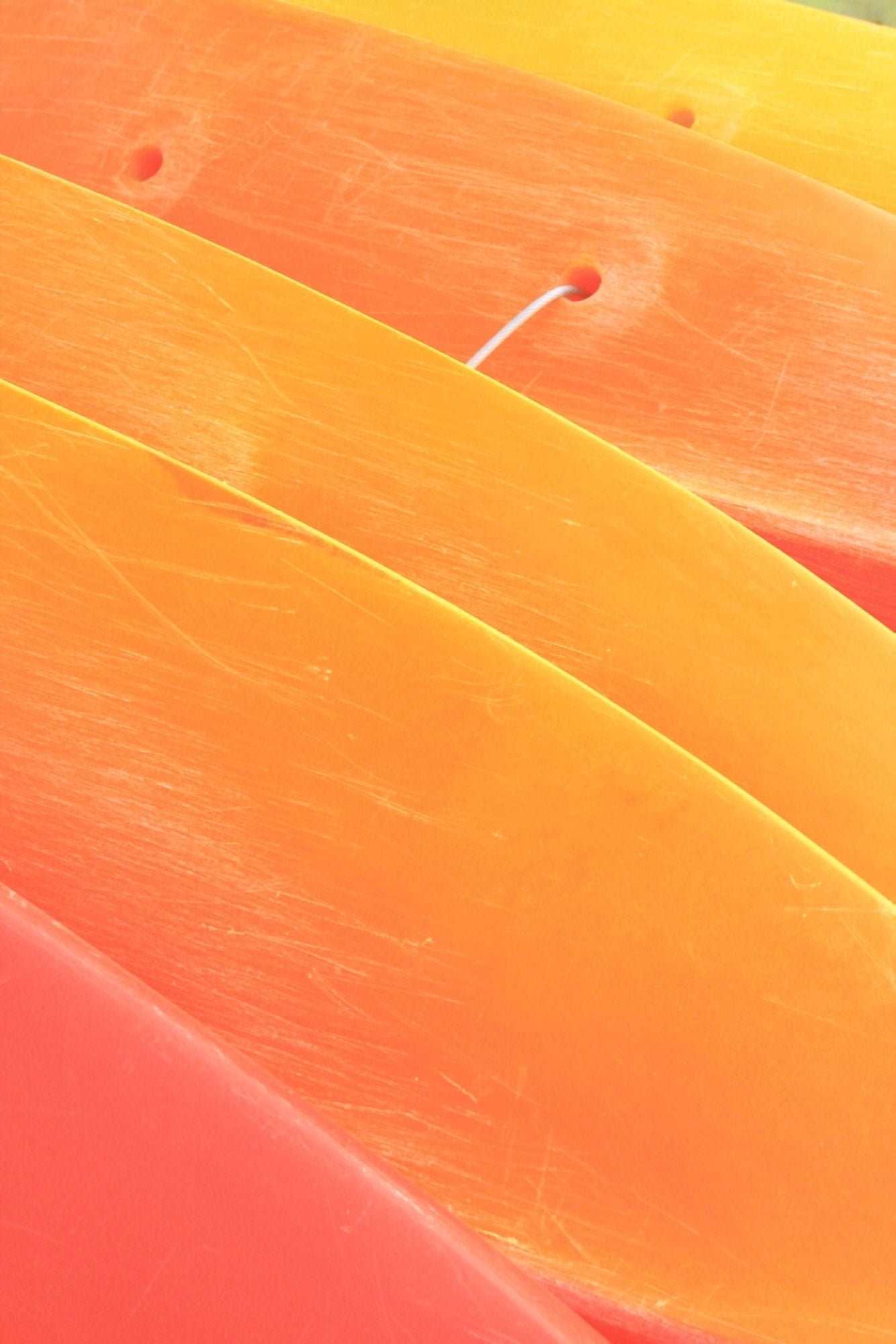 Hawaii Oahu Pattern Shot Of Orange Yellow Kayaks Stacked On Each Other Canvas Art - Brandon Tabiolo Design Pics (22 x 34)