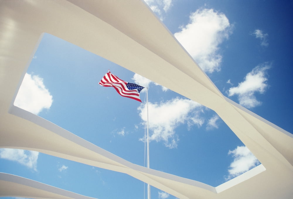 Hawaii Oahu Pearl Harbor Arizona Memorial Flag Through Top Of Memorial Canvas Art - Mary Van de Ven Design Pics (36 x 24)