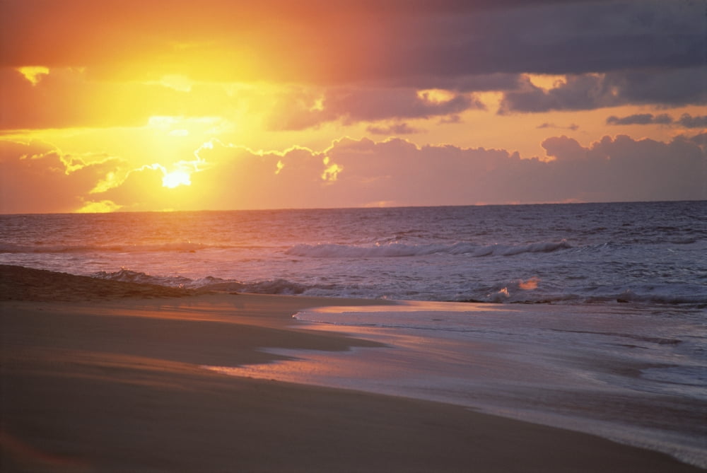 Hawaii Oahu Sandy Beach At Sunrise Glowing Sky Shoreline A32H Canvas Art - Rita Ariyoshi Design Pics (38 x 24)