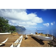 Hawaii  Oahu  Waiahole  Outrigger Canoes On Beach  Turquoise Water Poster Print