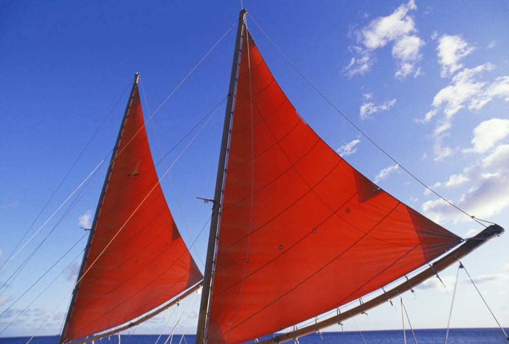 Hawaii Oahu Waikiki Bright Red Sails Of Aikane Catamaran Canvas Art - Chris Abraham Design Pics (38 x 24)