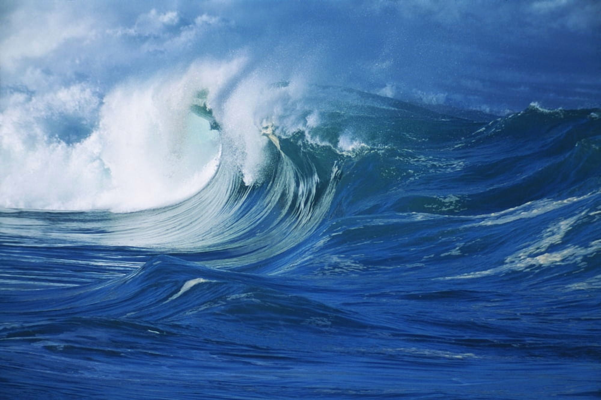 Hawaii Oahu Waimea Shorebreak Side View Large Misty Wave Coming In To Shore Canvas Art - Vince Cavataio Design Pics (38 x 24)