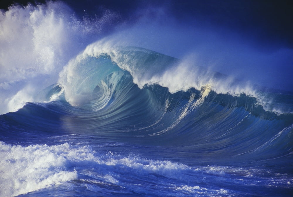 Hawaii Oahu Waimea Shorebreak Side View Large Misty Wave Coming In To Shore Canvas Art - Vince Cavataio Design Pics (38 x 24)