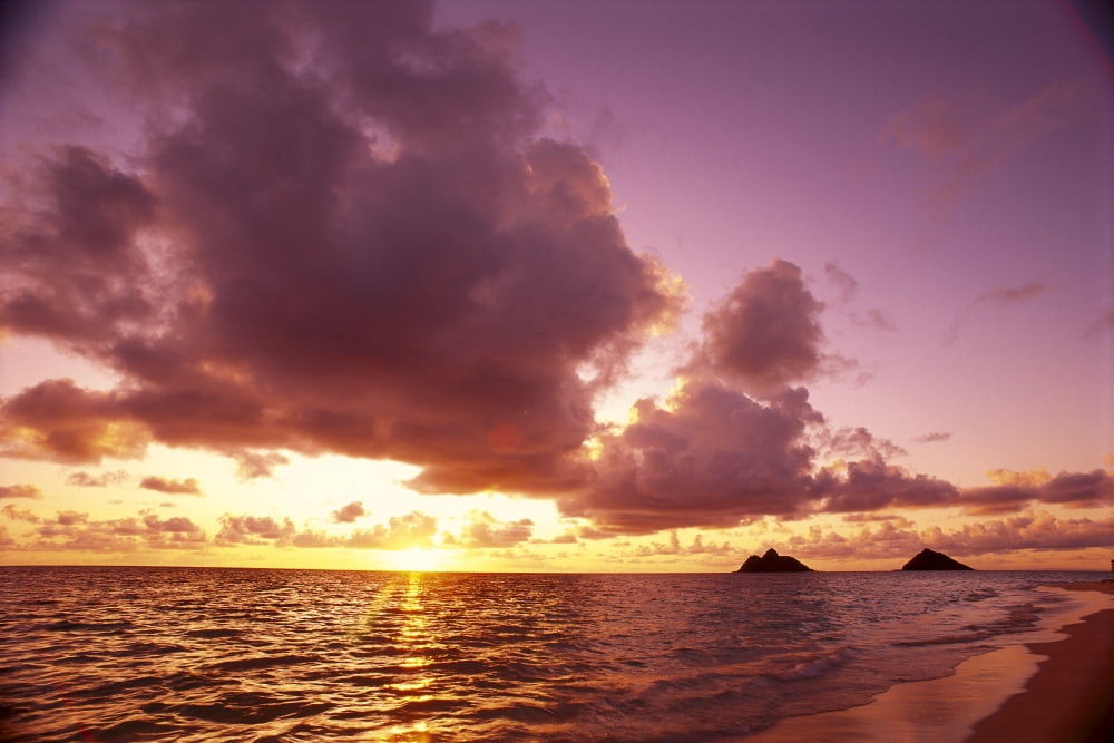 Hawaii Oahu Windward Coast Mokulua Islands At Sunrise B1543 Canvas Art - Carl Shaneff Design Pics (38 x 24)