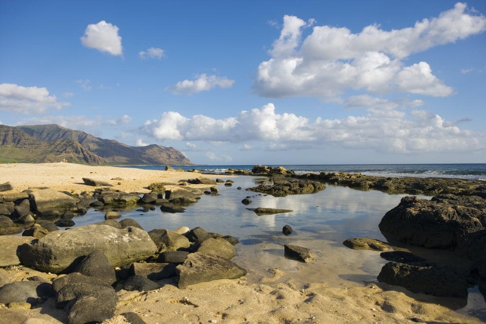 Hawaii Oahu Yokohama Bay Waianae Rocky Beach And Calm Ocean Canvas Art - Dana Edmunds Design Pics (18 x 12)