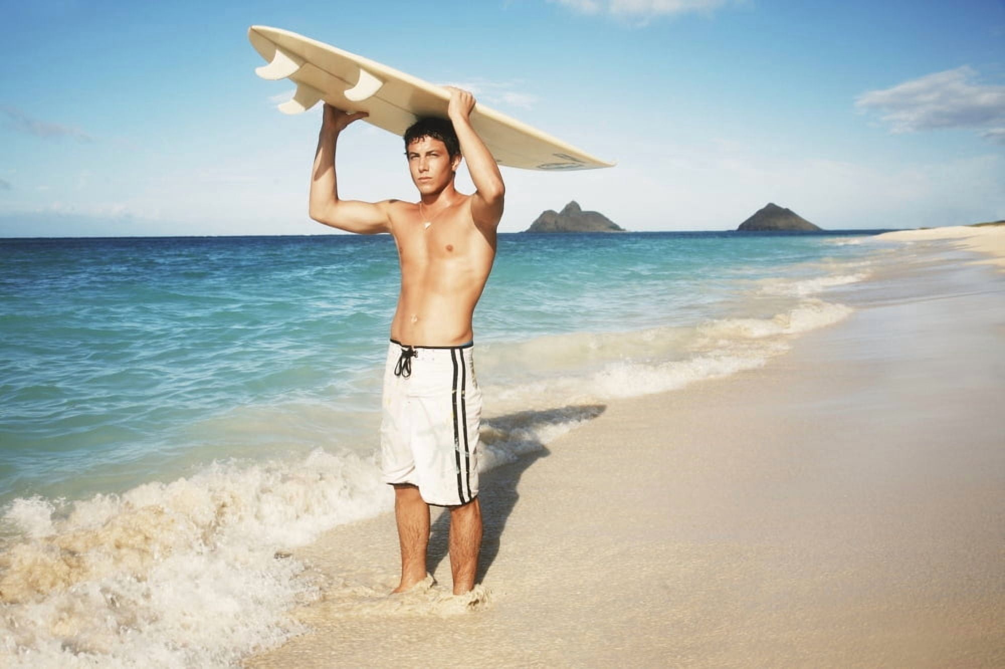 Hawaii Oahu Young Man At The Beach With Surfboard Canvas Art - Brandon Tabiolo Design Pics (34 x 22)