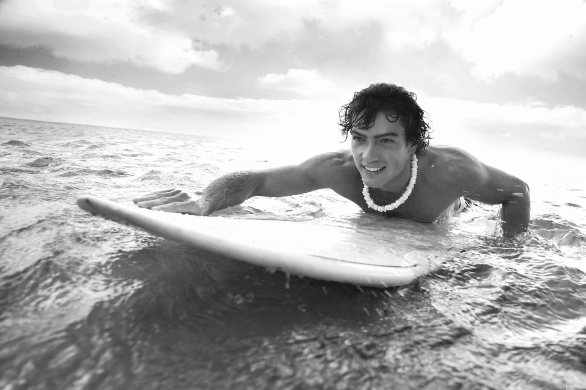 Hawaii Oahu Young Man Paddling On His Surfboard In The Water Canvas Art - Brandon Tabiolo Design Pics (17 x 11)
