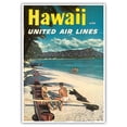 thumbnail image 1 of Hawaii - Outrigger Canoe (Wa’a) - Diamond Head Crater - United Air Lines - Vintage Hawaiian Travel Poster c.1960s - Master Art Print 10in x 14in, 1 of 4