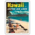 thumbnail image 1 of Hawaii - Outrigger Canoe (Wa’a) - Diamond Head Crater - United Air Lines - Vintage Hawaiian Travel Poster c.1960s - Master Art Print (Unframed) 9in x 12in, 1 of 4