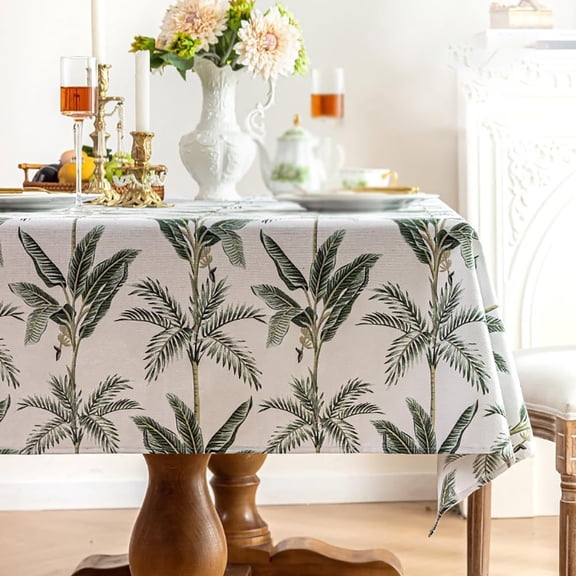 Hawaii Palm Leaves Tablecloths, Heat-Resistant Polyester Rectangle Table Covers for Party, Anti-Slip Outdoor Tablecloth,Kitchen Decor,60x84 Inch
