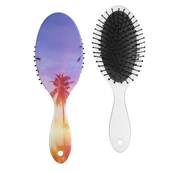 Hawaii Palm Tree Hair Brush, Minimalist Palm Tree Detangling Paddle Brush with Vibrant Tropical Paradise Print, Soft Cushion Brush for All Hair Types, Travel Ready Gift