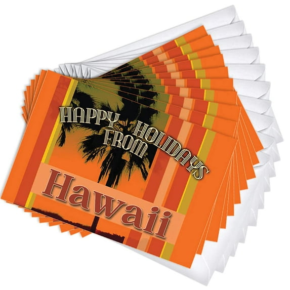 Hawaii Palm Tree Hometown Holiday Greeting Cards | 10 Pack Bulk Set (4x6)