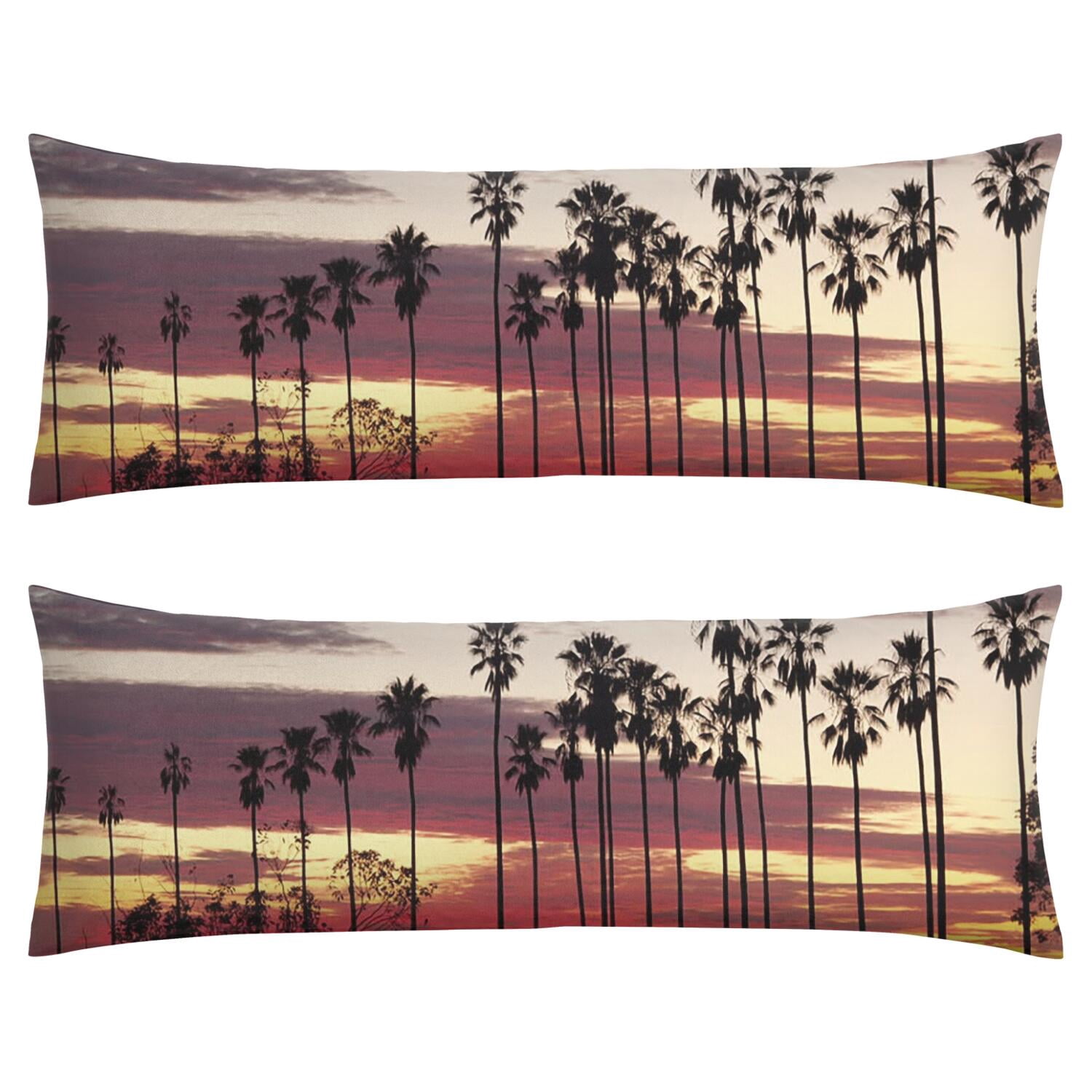 Hawaii Palm Tree Long Body Pillow Cover - 20"x54" Full-Length Pillow Case with Zipper, Minimalist Ocean Sunset Print, Cozy & Multipurpose