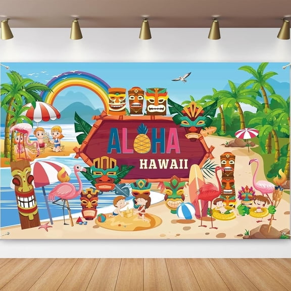 Hawaii Party Banner, Hawaiian Aloha Party Decoration, Hawaii Party Backdrop for Birthday Musical Party Baby Shower Tropical Tiki Themed Decoration