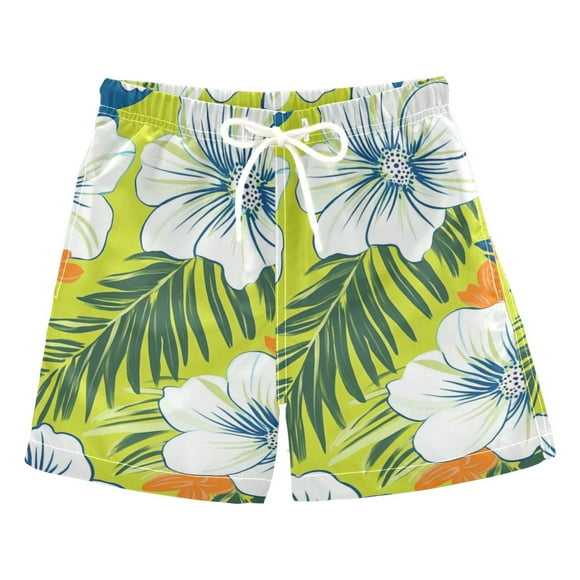 Hawaii Pattern White Blue Tropical Florals Boys' Swim Trunks Board Shorts Beach Pants Bathing Bottoms 2T