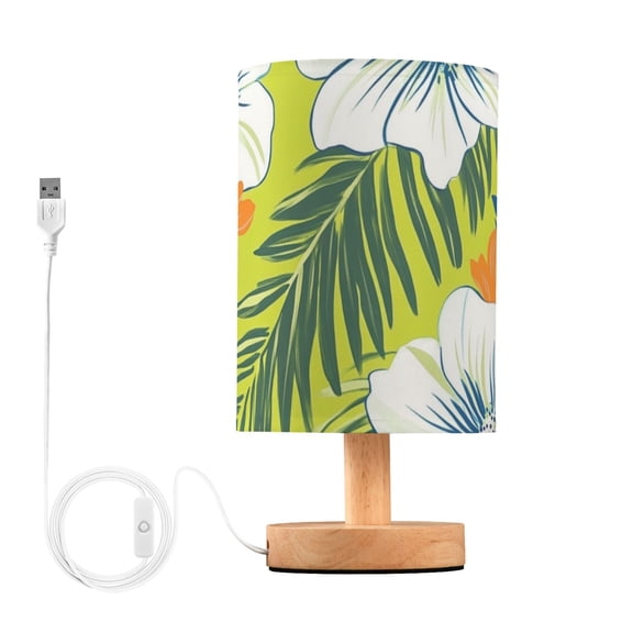 Hawaii Pattern White Blue Tropical Florals Table Lamp with USB Port LED Warm Light Lamp Night Light Home Decor