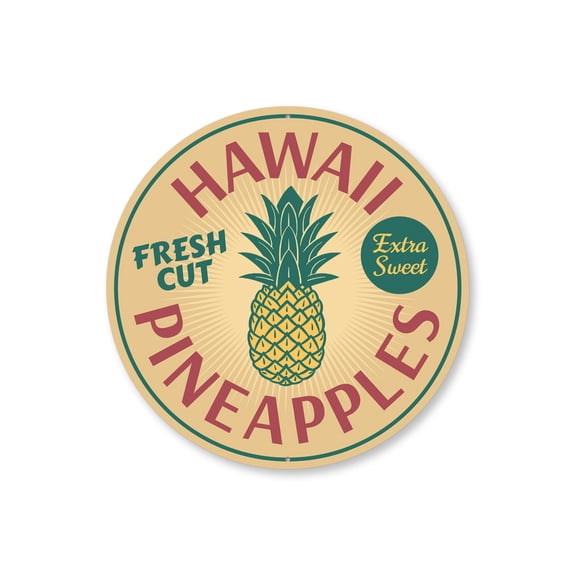 Hawaii Pineapples Aluminum Metal Decor Sign - 12" Round